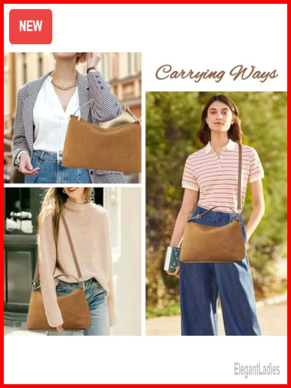 Suede Leather Hobo Tote Shoulder Bag Crossbody Satchel